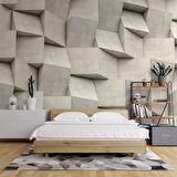 3 Boyutlu Küp Taş Beton Görünümlü Duvar Kağıdı