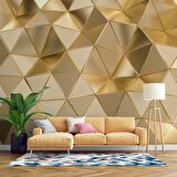 3 Boyutlu Gold Kabartma Görünümlü Prizma Duvar Kağıdı Baskı