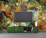 Yeşil Fraktal Desenli Duvar Kağıdı Baskı