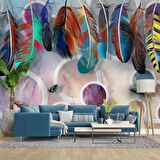 Renkli Tüy Desenli Duvar Kağıdı Baskı