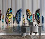 Rengârenk Tüy Desenli Duvar Kağıdı Baskı