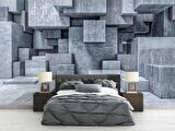 3 Boyutlu Beton Küp Görünümlü Duvar Kağıdı Baskı