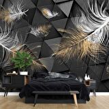 3 Boyutlu Siyah Tüy Desenli Duvar Kağıdı Baskı