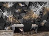 3 Boyutlu Siyah Tüy Desenli Duvar Kağıdı Baskı