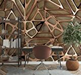 3 Boyutlu Bronz Ahşap Duvar Kağıdı Baskı