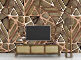 3 Boyutlu Bronz Ahşap Duvar Kağıdı Baskı