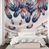 Pembe Mavi Renkli Tüy Desenli Duvar Kağıdı Baskı