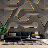 3 Boyutlu Siyah Gold Kabartma Görünümlü Duvar Kağıdı Baskı