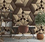 3 Boyutlu Kahverengi Deri Görünümlü Duvar Kağıdı Baskı