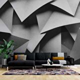3 Boyutlu Siyah Geometrik Kabartma Görünümlü Duvar Kağıdı Baskı