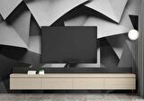 3 Boyutlu Siyah Geometrik Kabartma Görünümlü Duvar Kağıdı Baskı