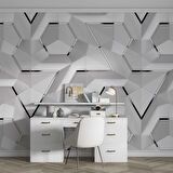 3 Boyutlu Beyaz Geometrik Kabartma Görünümlü Duvar Kağıdı Baskı