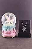Sevgiliye Hediye Unicorn Orta Boy Kar Küresi Işıklı Müzikli 12cm Ve Zirkon Taş Kolye Set