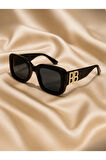 Gold Metal Siyah Çerçeve Cool Kadın Güneş Gözlüğü Detay UV 400 Korumalı CE Sertifikalı Güneş Gözlük