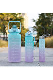 3 lü Set 2LT+900ML+600ML Su Matarası Su Şişesi Suluk Motivasyonel Tritan Spor Salonu Su Şişesi Suluk