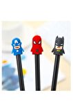 Süper Kahramanlar Serisi 3lü Spiderman, Batman, Captain America Set Tükenmez Kalem Siyah Mürekkep