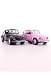 2 Adet Siyah Pembe Metal Vosvos Araba Nostaljik Sevgiliye Eşe Sürpriz Hediye Dıe Cast Büyük Boy 12cm