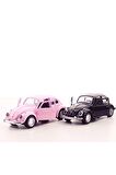2 Adet Siyah Pembe Metal Vosvos Araba Nostaljik Sevgiliye Eşe Sürpriz Hediye Dıe Cast Büyük Boy 12cm