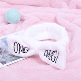 Fiyonklu OMG Mercan Peluş Saç Bandı Bandana Beyaz