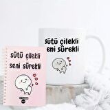 Sütü Çilekli Seni Sürekli Tasarımlı Konuşan Ajanda ve Kupa Bardak
