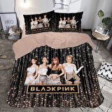 Krem Black Pink Temalı Baskılı Çift Kişilik Nevresim Takımı