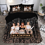 Siyah Black Pink Temalı Baskılı Çift Kişilik Nevresim Takımı