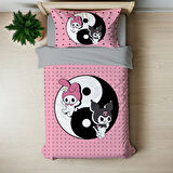 Kuromi Ying Yang Temalı Baskılı Tek Kişilik Nevresim Takımı
