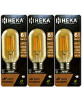 (3 Adet) Heka 6W (48W) 2500K (Günışığı) E27 Duylu (Kalın Duy) Şeffaf Led Ampul