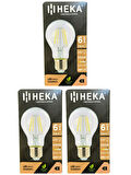 (3 Adet) Heka 6W (51W) 6500K (Beyaz Işık) E27 Duylu (Kalın Duy) Led Şeffaf Ampul