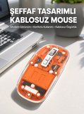 Mouse Fare Kablosuz Mouse Fare Şarjlı Bluetooth Sessiz 5 Tuşlu Şeffaf