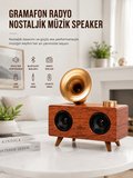 Bluetooth Nostalji Speaker Radyo Gramofon Ahşap Renk Vintage Yeni Nesil