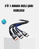 3 Başlıklı Hızlı Şarj Kablosu Metal Alaşımlı Dayanıklı ve Akıllı Çipli