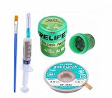 RELIFE RL-402 Krem Lehim Paste 40G Ve Flux Lehim Toplama Ve CP 3515 Emme Teli SetiX1