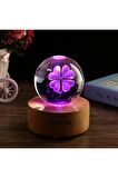 Işıklı Ahşap Kaideli Yonca Temalı Cam Küre 8 cm * 6 cm