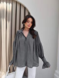 Fashion Asrın Füme  Büzgülü Gömlek