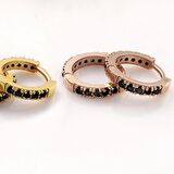 14 Ayar Altın Siyah Taşlı Kıkırdak Küpe 6mm En Küçük boy Huggie Küpe