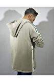Şerit ve Düğme Detaylı Oversize Erkek Kapüşonlu Sweatshirt
