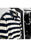 Raglan Kol Çizgili Triko Polo Yaka T-Shirt