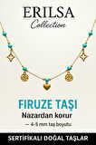 Sertifikalı Gold Firuze - Turkuaz Taşı Şans Charm Kolye - Işıltı Serisi