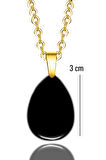 Sertifikalı 24k Altın Kaplama Damla Kesim Siyah Turmalin Taşı Kolye