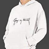 Gazi Mustafa Kemal Baskılı Cepli, Kapşonlu Beyaz Unisex Sweatshirt HK2294