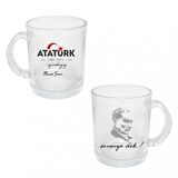 Kişiye Özel Atatürk ve Bayrak Baskılı Şeffaf Cam Kupa Bardak HK2312