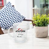 Kişiye Özel Atatürk ve Bayrak Baskılı Şeffaf Cam Kupa Bardak HK2312