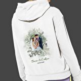 Kişiye Özel Fotoğraf Baskılı Cepli, Kapşonlu Beyaz Unisex Sweatshirt HK2358