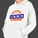 Kişiye Özel Tarih Baskılı Cepli, Kapşonlu Beyaz Unisex Sweatshirt HK2360