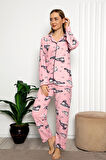 Bayan Kışlık Welsoft Peluş İnci Polar Düğmeli Pijama Takımı 'İpeksi Doku'