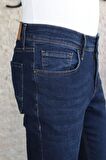 Hlt Erkek Koyu Mavi Slim Fit Dar Kesim Esnek Likralı Denim Jeans Kot Pantolon HLTHE001965