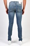 Erkek Açık Mavi Taşlamalı Slim Fit Denim Jeans Kot Pantolon HLTHE001943A