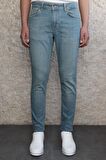 Erkek Mavi Slim Fit Taşlamalı Kot Pantolon HLTHE001945