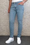 Erkek Taşlamalı Slim Fit Likralı Açık Mavi Kot Jean Pantolon HLTHE001956-A